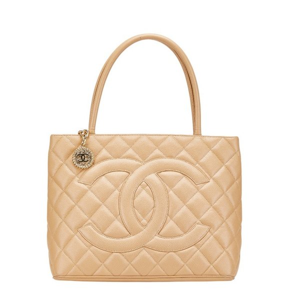 CHANEL Beige Caviar Leather Coco Mark Tote Bag - Picture 1 of 7